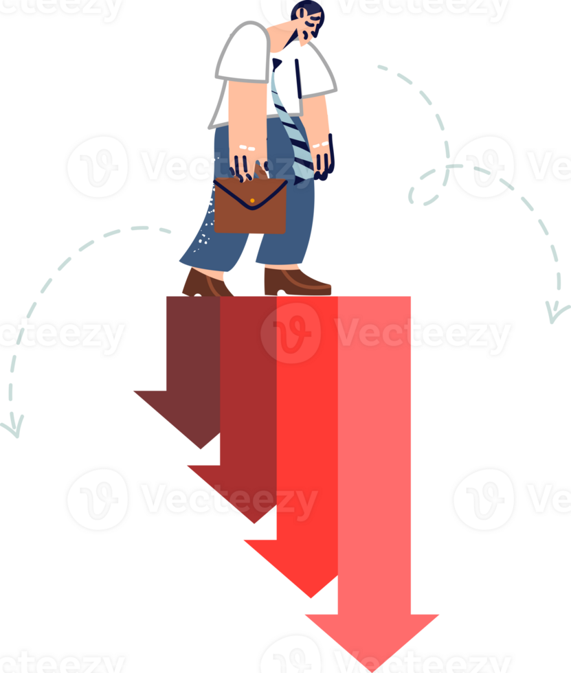 Crisis inflation causes increase in expenses for man walking along increasing negative schedule. Financial recession and inflation cause depression in bankrupt businessman in need of help png