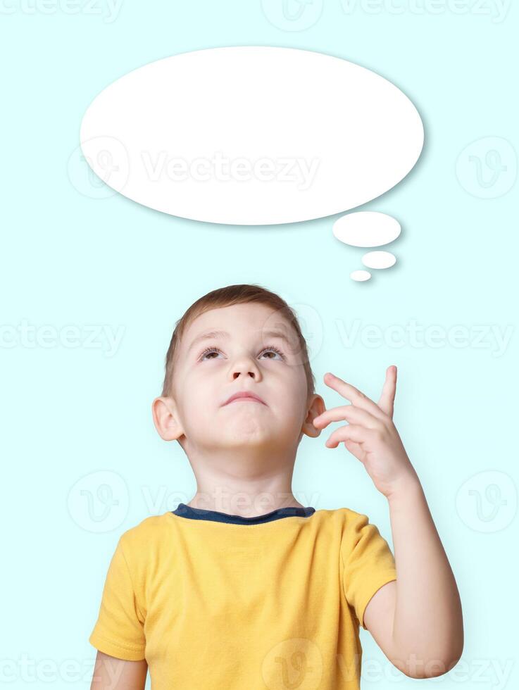 children's emotions portrait of a little boy with the emotion of a problem, thoughts photo