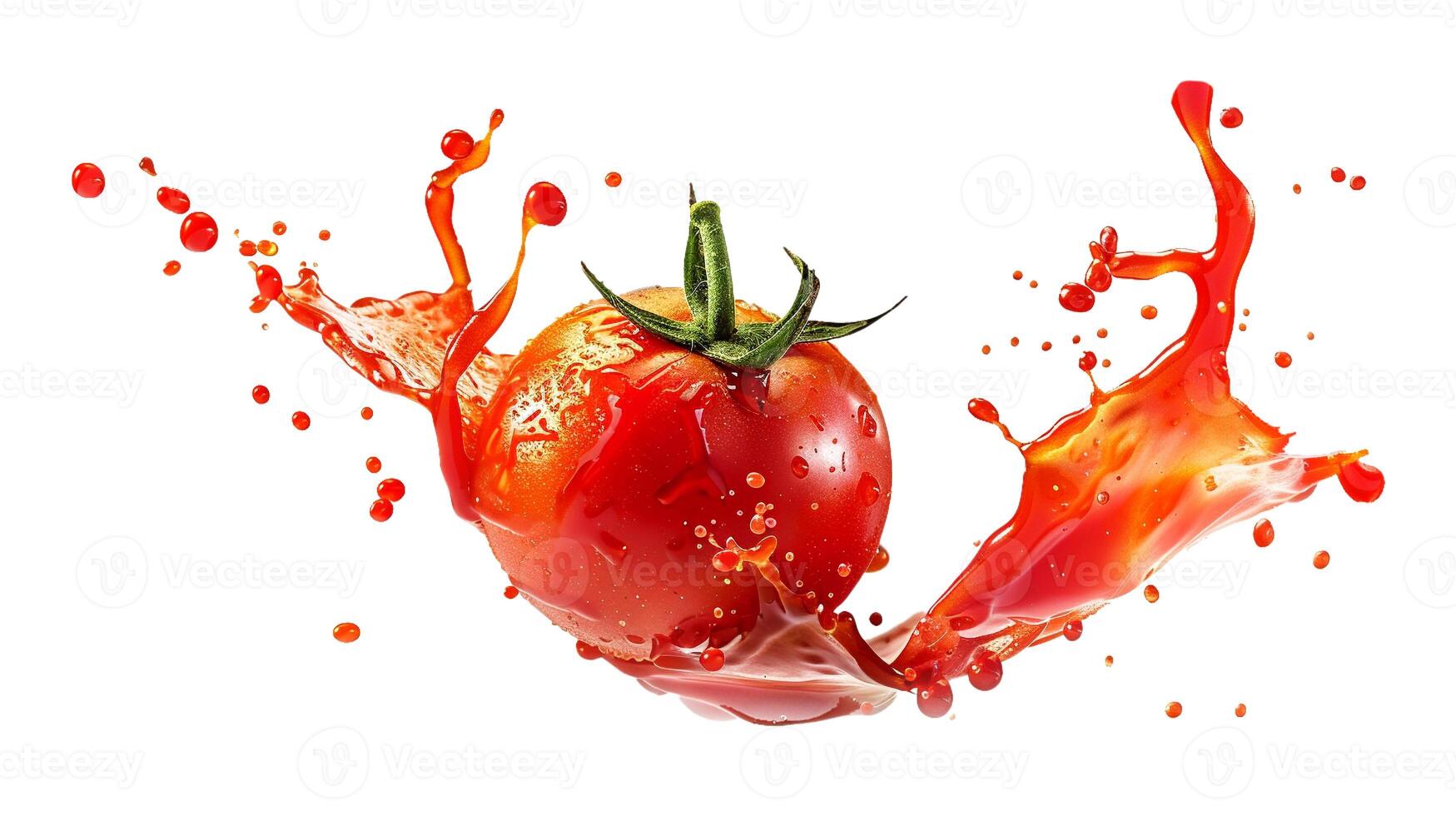 tomato with red juice splash on white background photo