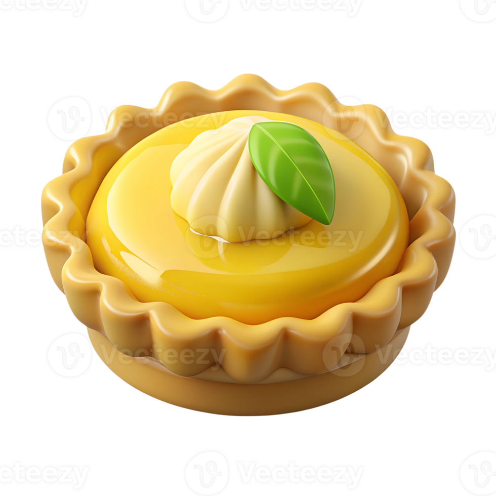 Lemon tart decorated with mint leaf 3d icon isolated on the transparent background png