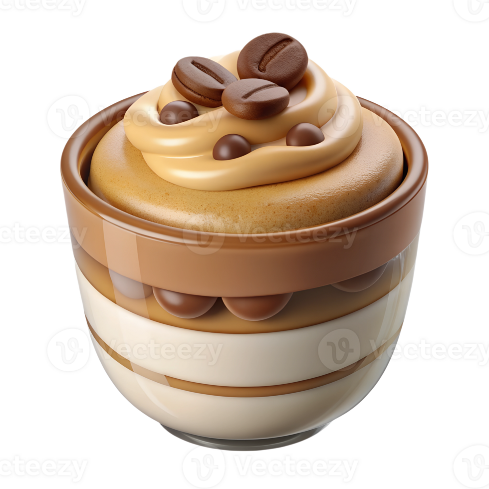 Traditional tiramisu dessert with cacao and coffee 3d icon isolated on the transparent background png