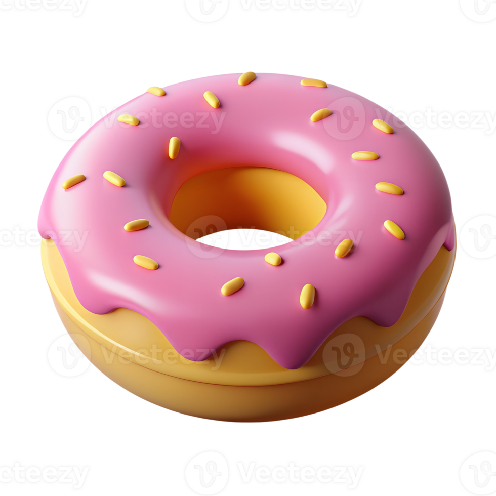 Traditional donut with pink icing and sprinkling 3d icon isolated on the transparent background png