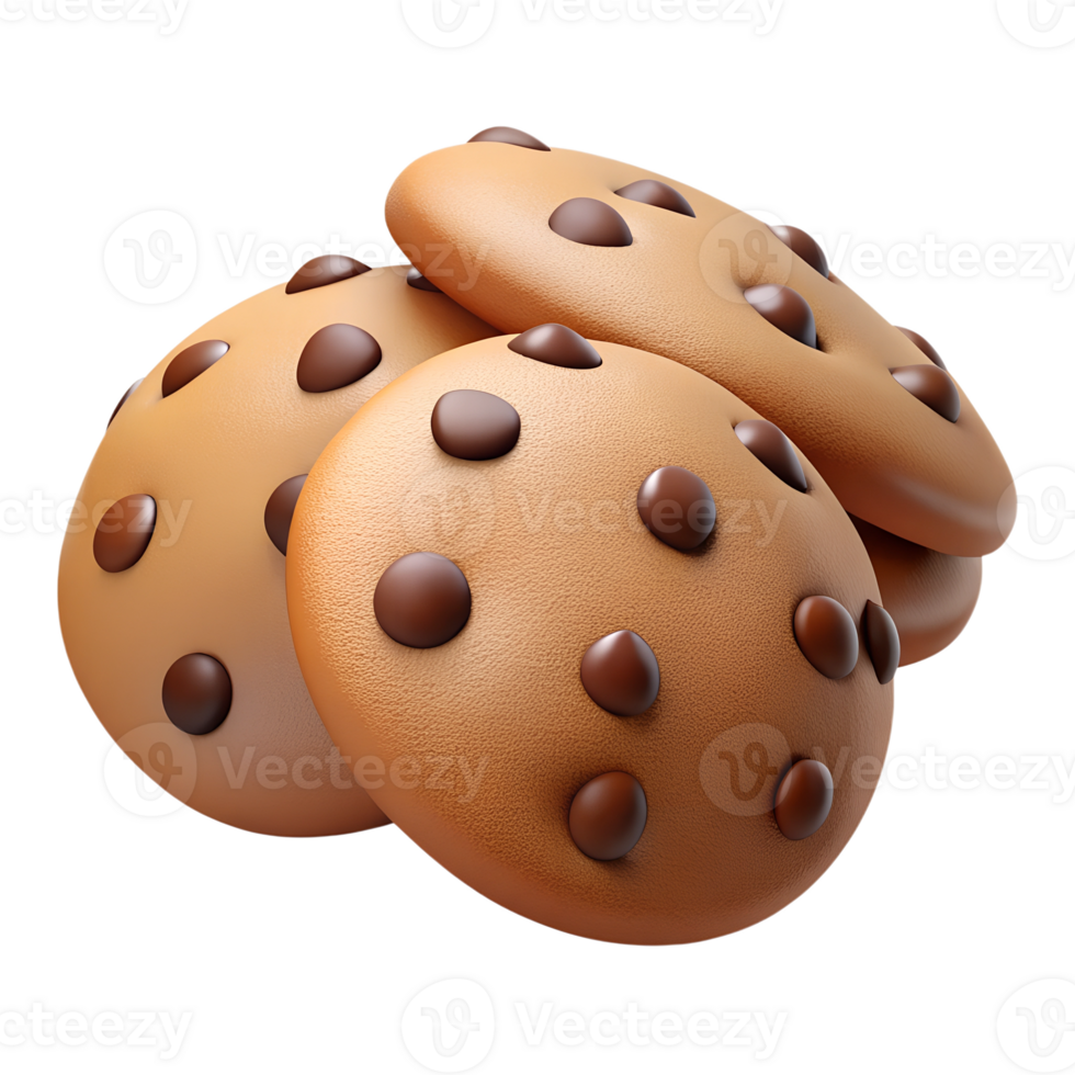 Kekse mit Schokolade Chips 3d Symbol isoliert auf das transparent ...
