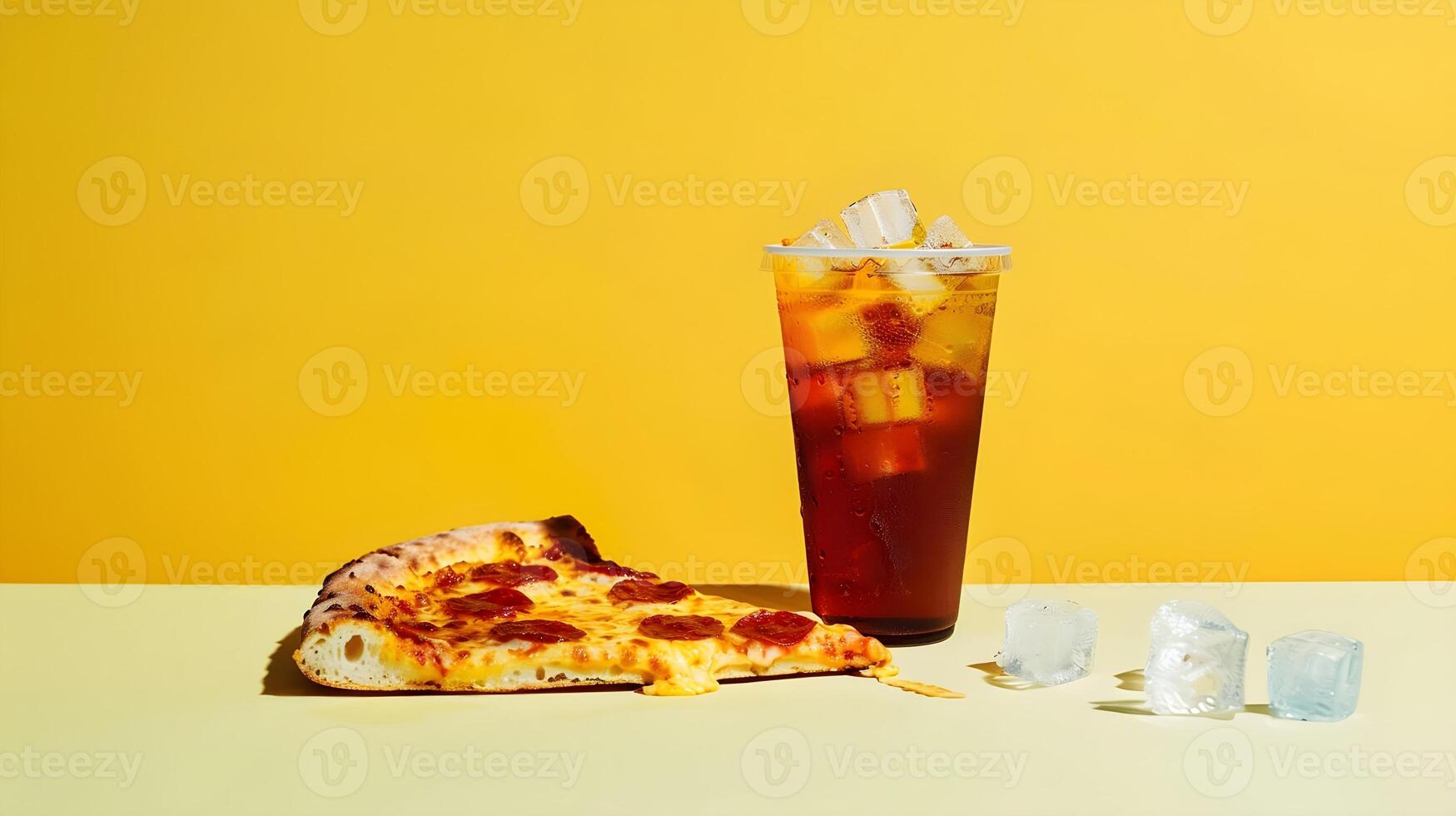 Pizza and coke gas station fast food quick bites style photography photo