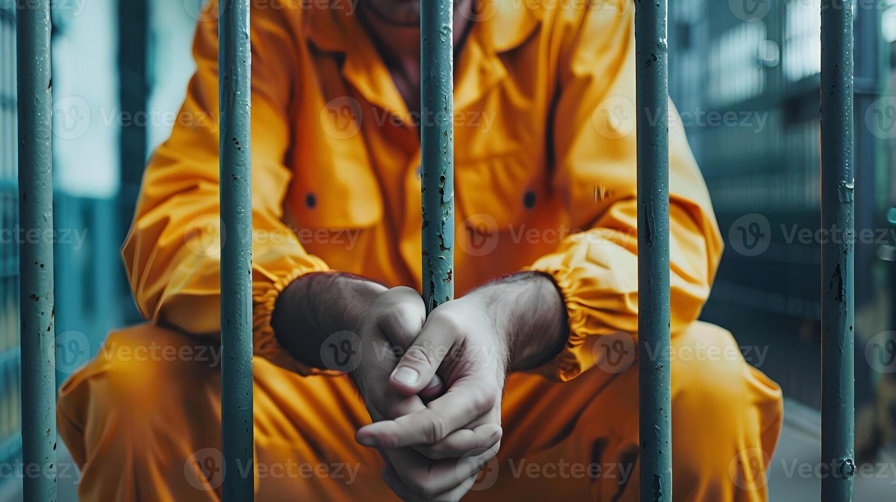 Man in prison wearing a jumpsuit photo