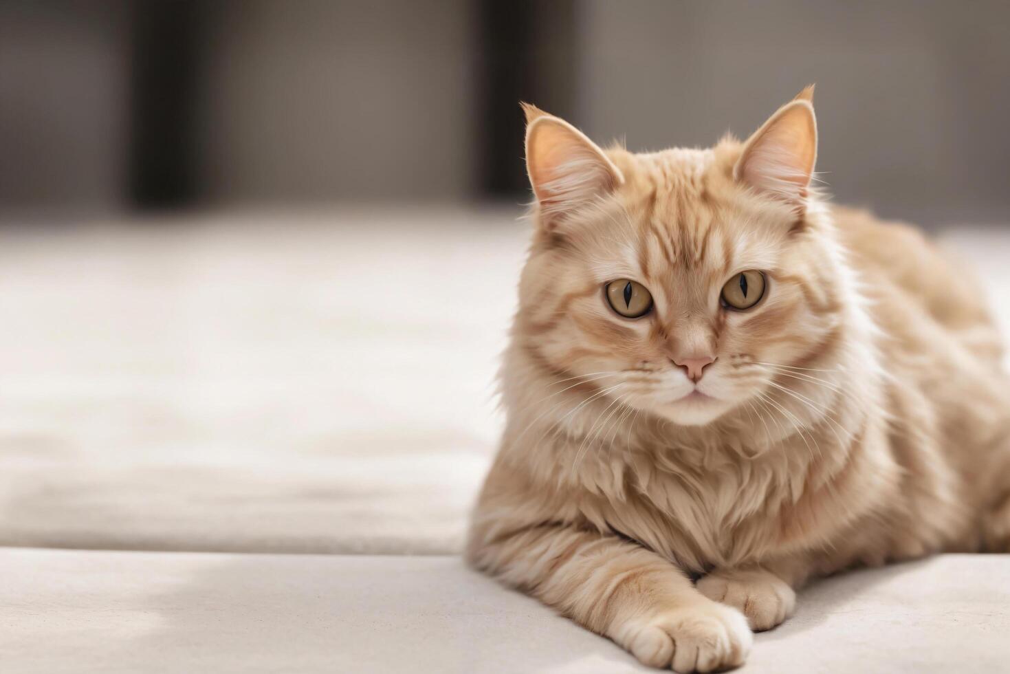 A cat sits against a plain background photo