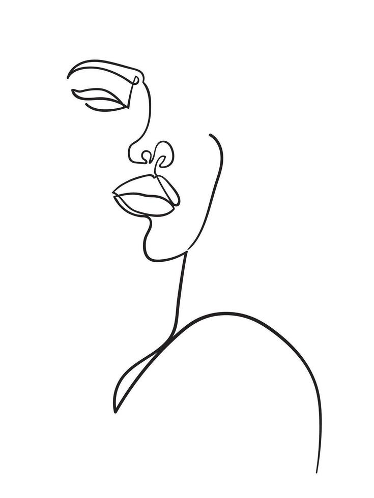 Abstract minimal woman portrait. Continuous line drawing. Logo, icon, label. Woman beauty fashion concept. vector