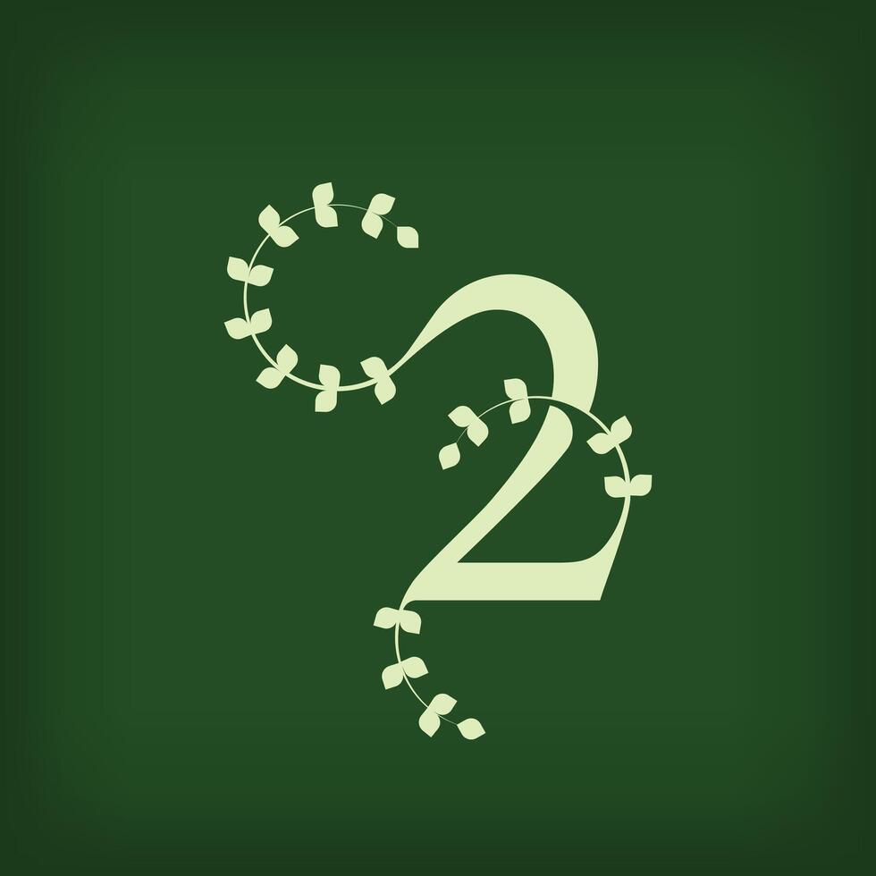 Premium leaf typography, number 2 logo. Symbol icon design. Unique wedding invitation and leaf combination. Flat Design. vector