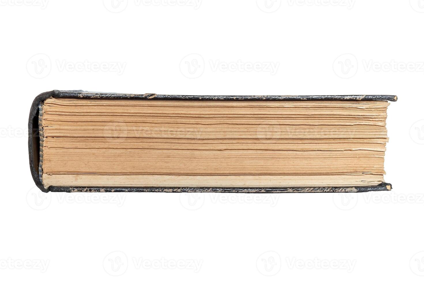 bottom view of a closed book - page edges of an old closed book, isolated on white background with clipping path photo