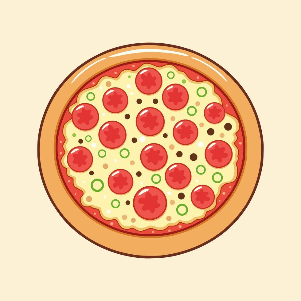 Simple Plate of Pizza In Cartoon Style vector