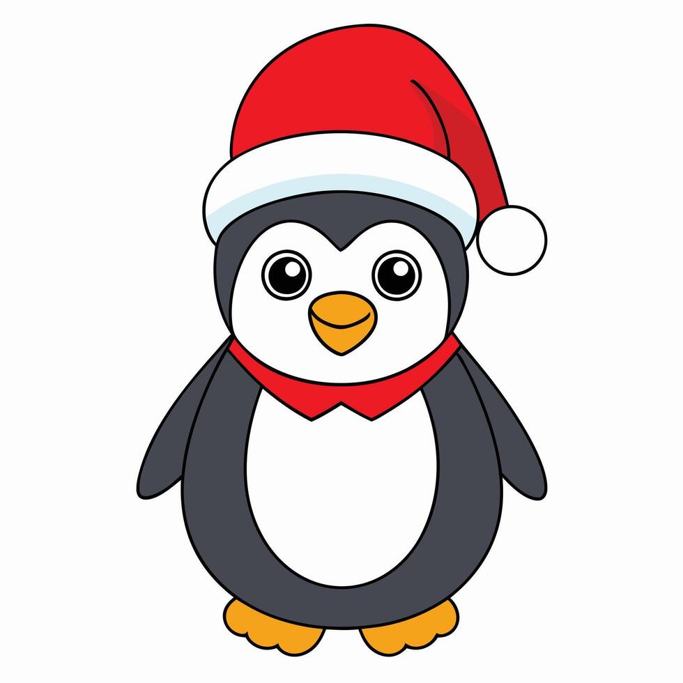 Funny Christmas Penguin with Santa Claus Hat vector