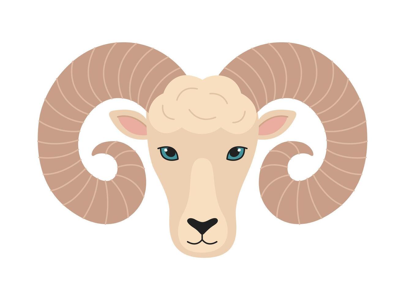 Ram head with big horns. Sheep portrait. Aries zodiac sign. Flat illustration isolated on white background vector