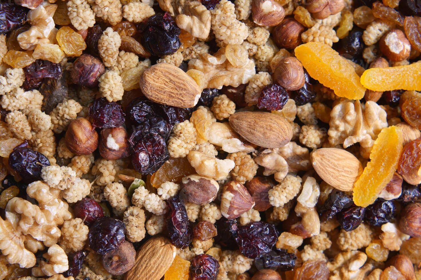 close up of many mixed nuts photo