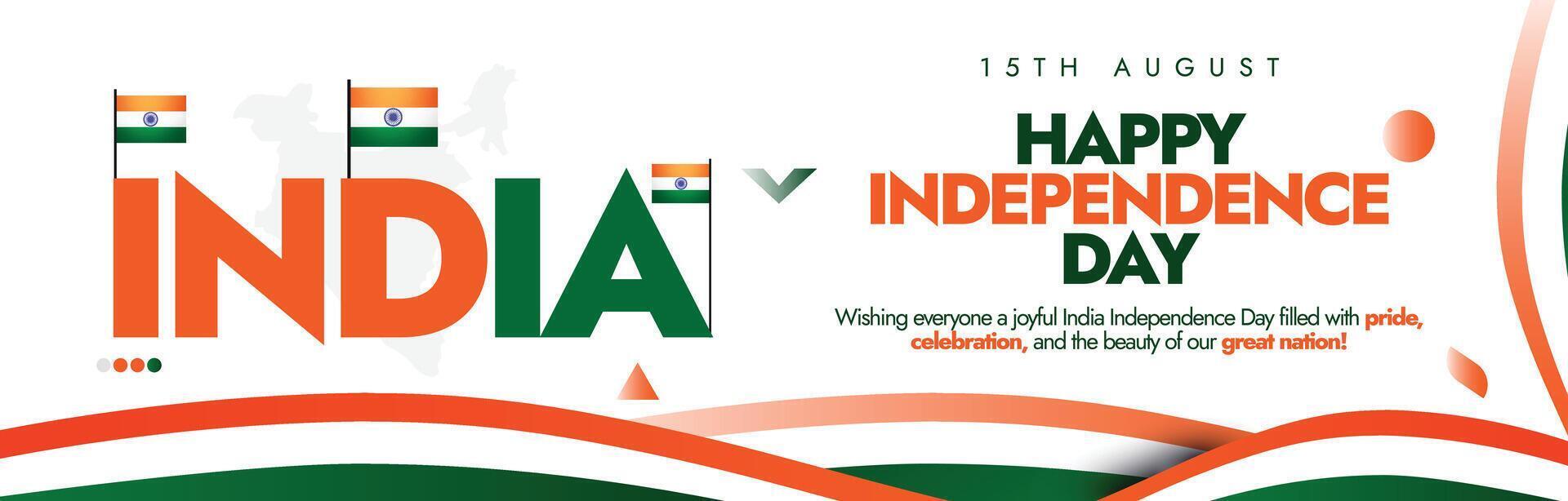 15th August Indian Independence day banner, post, card design. Happy independence day India celebration banner with its flag and flag colours design elements and text. The day celebrates Freedom. vector