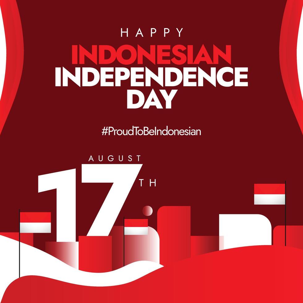 Happy Indonesia independence day. 17th August Independence day of Indonesia celebration banner, post, card with its flags, abstract art design in flag colours. The day celebrates country's freedom. vector