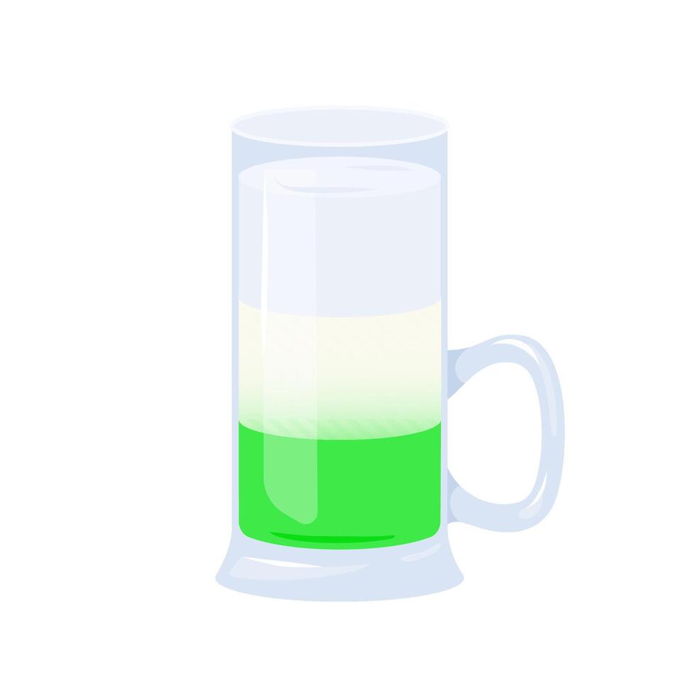 Alcoholic Green mexican cocktail served In shot glass, shooters at bar with tequila, green banana liqueur and lemon fresh. illustration isolated on a white background. vector