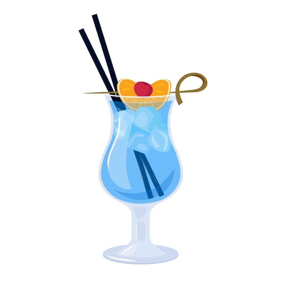 Summer cocktail. Blue lagoon cocktail, summer tropical alcoholic drink. Beach Holidays, summer vacation, party, cafe-bar, recreation concept. Isolated Illustration. vector