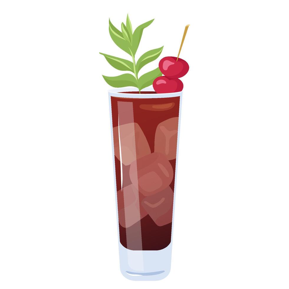 Summer cocktail. Long island iced tea cocktail, summer tropical alcoholic drink. Beach Holidays, summer vacation, party, cafe-bar, recreation concept. Isolated Illustration. vector