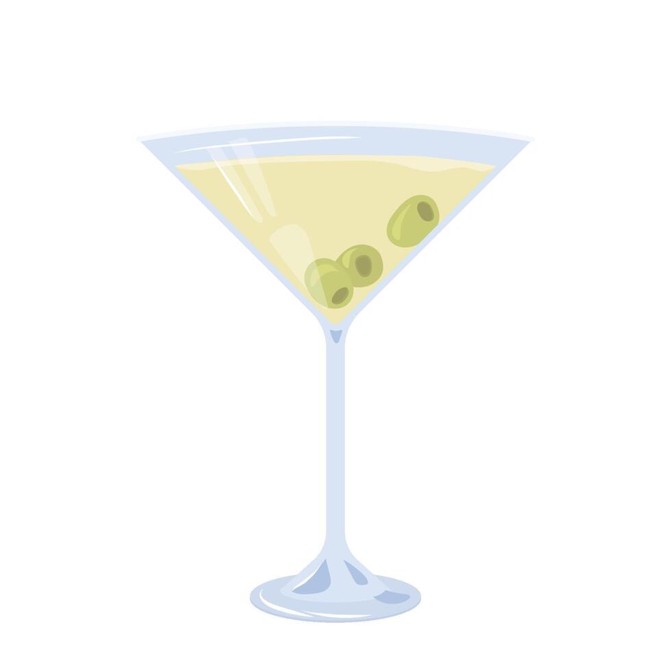 Illustration a martini glass with olives, alcoholic drink. Beach Holidays, summer vacation, party, cafe-bar, recreation concept. Isolated Illustration. vector