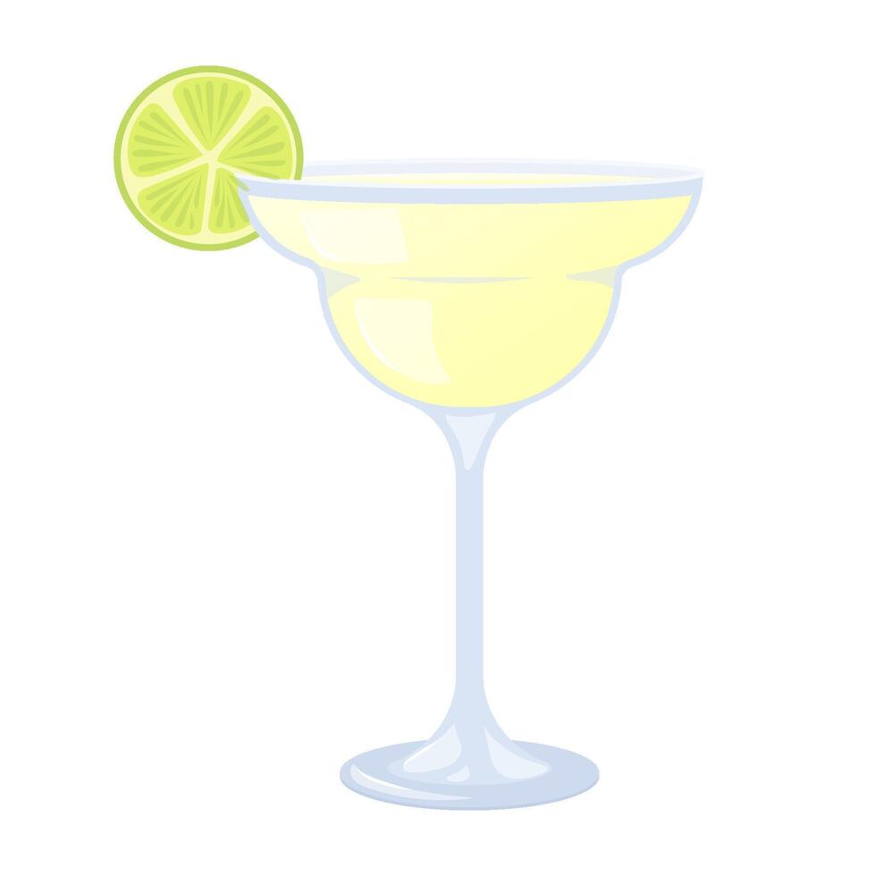 Summer cocktail. Margarita cocktail with lime in a glass, summer tropical alcoholic drink. Beach Holidays, summer vacation, party, cafe-bar, recreation concept. Isolated Illustration. vector