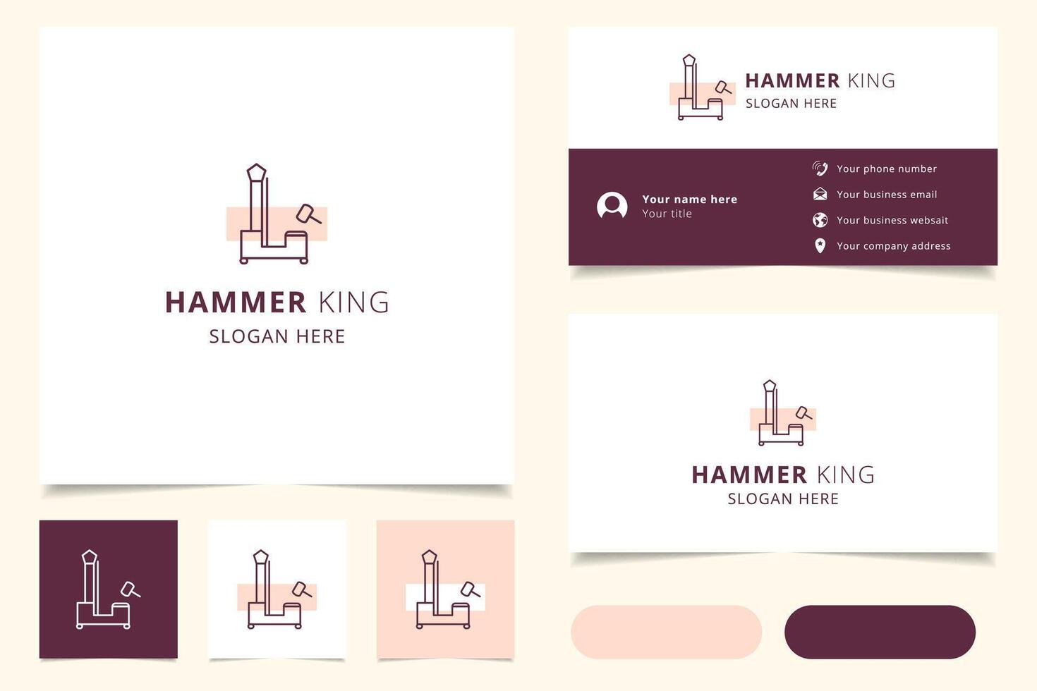 Hammer king logo design with editable slogan. Branding book and business card template. vector