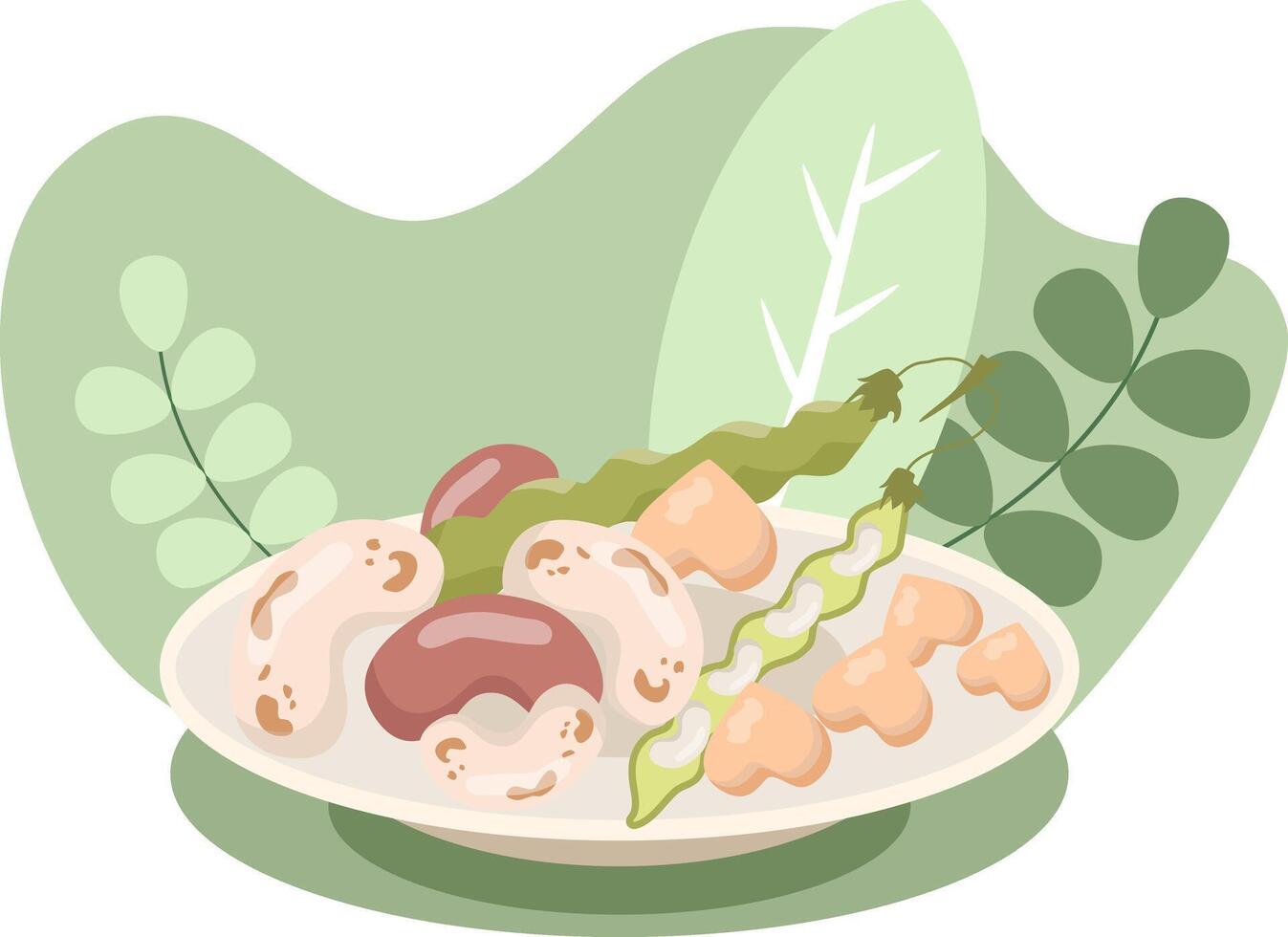 Plate of beans, legumes, and nuts promoting healthy eating and vegetarianism vector