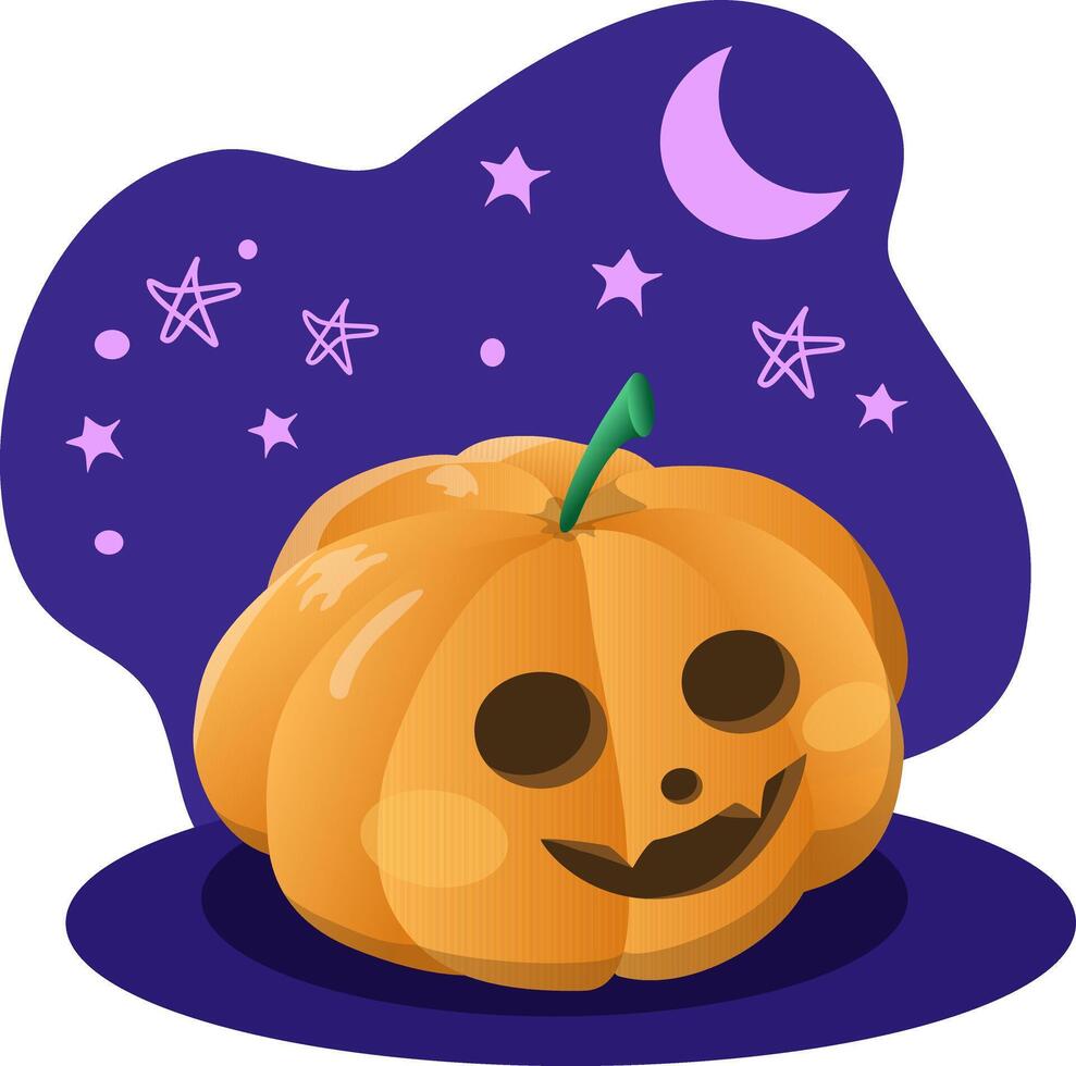 Smiling halloween pumpkin glowing under the night sky with stars and moon vector