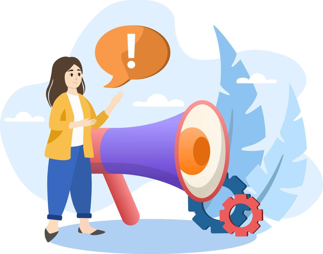 Woman making important announcement using megaphone for marketing campaign vector