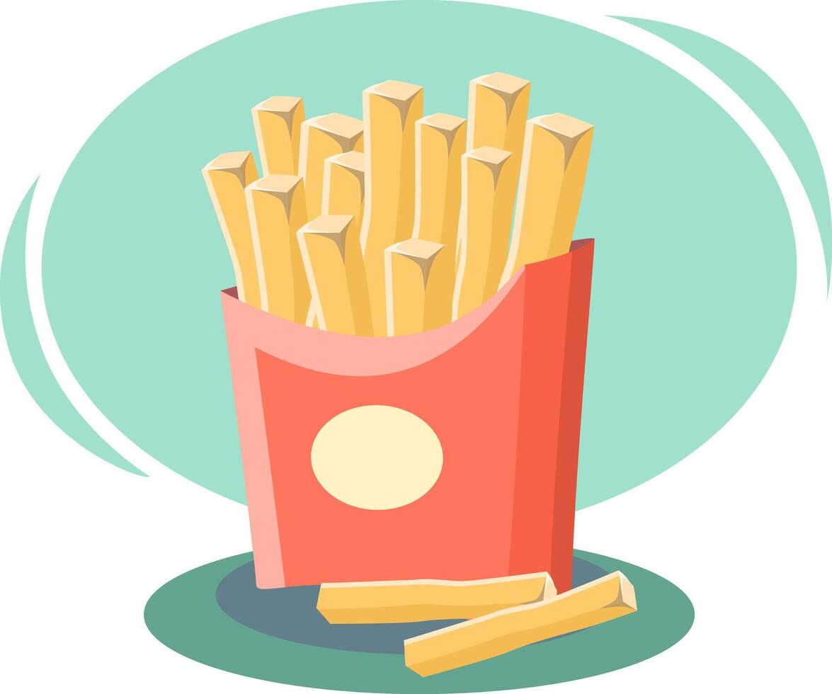 French fries overflowing from cardboard container, fast food concept vector