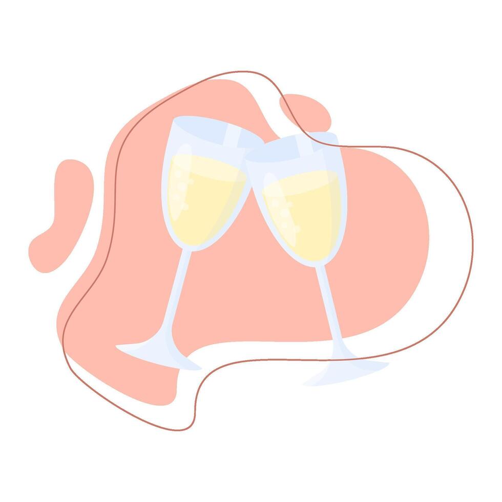Two glasses toasting with white wine on abstract background vector