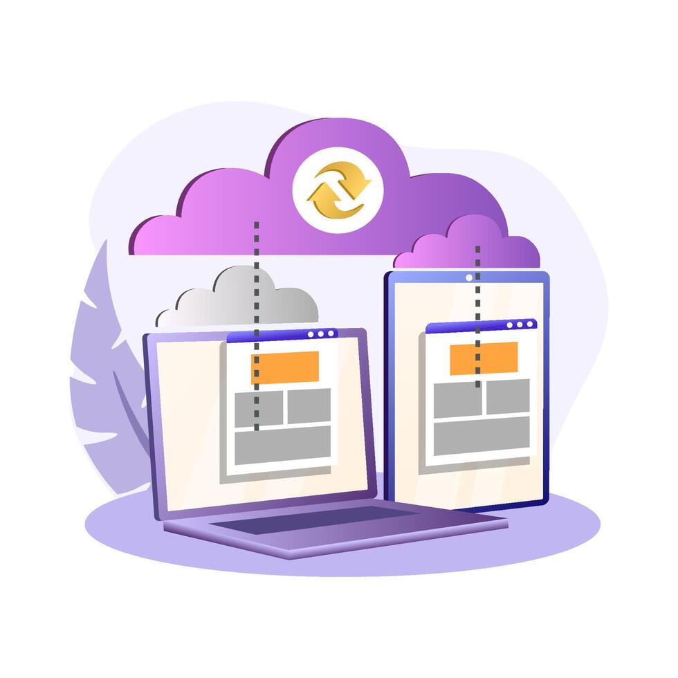 Cloud computing synchronizing data between laptop and tablet vector