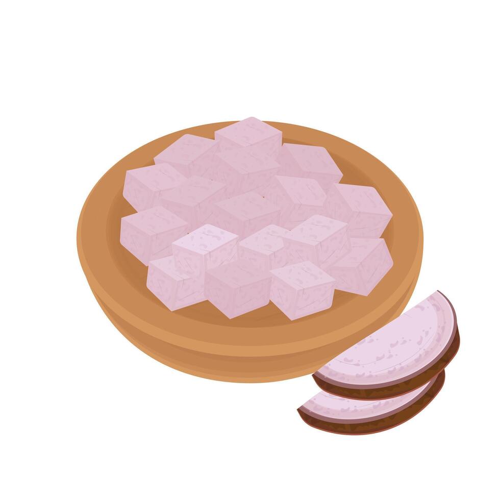 Illustration logo clip art Taro Root on a wooden bowl vector