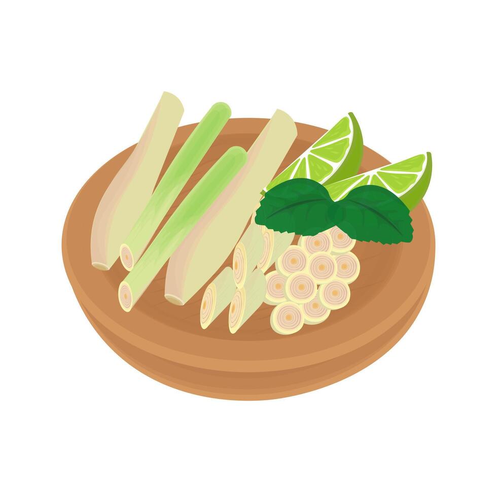 Illustration logo Clip art Fresh lemongrass on a wooden bowl vector