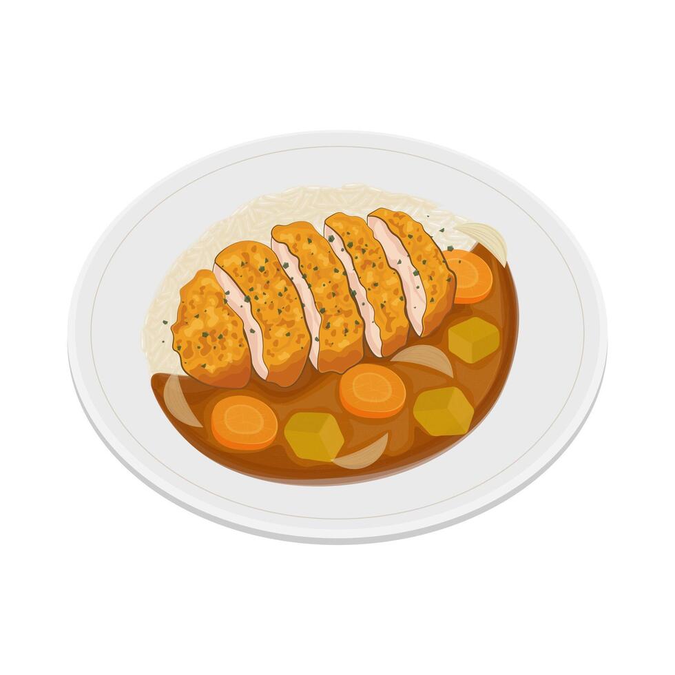 Illustration logo Clip art delicious Chicken Katsu Curry with rice vector