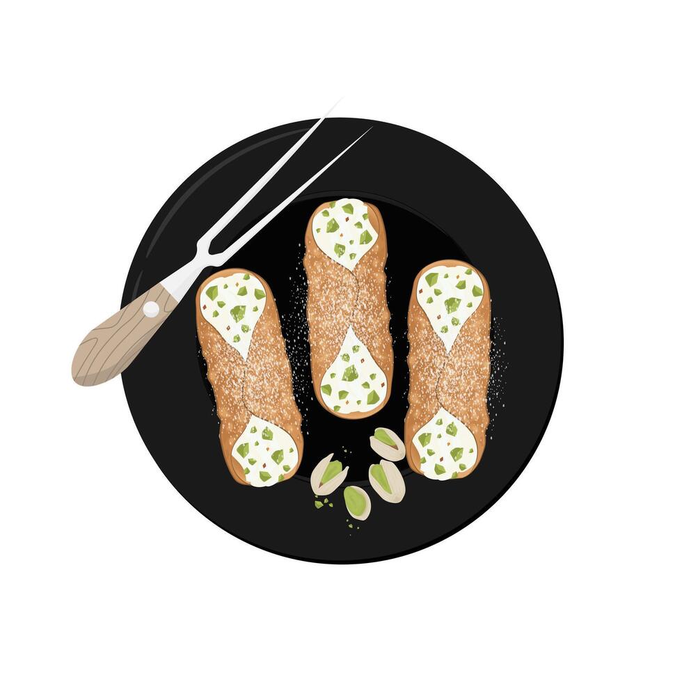 Illustration logo Clip art Top View Sicilian pistachio Cannoli vector