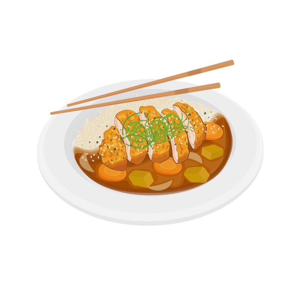 Illustration logo Clip art Katsu Curry with chopstick vector