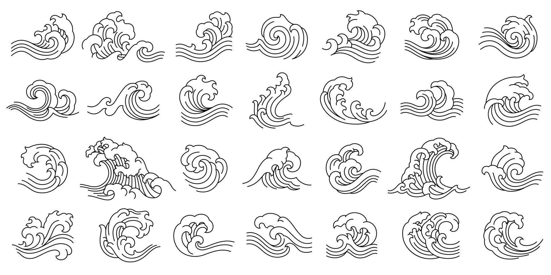 asian wave water pattern line art illustration vector