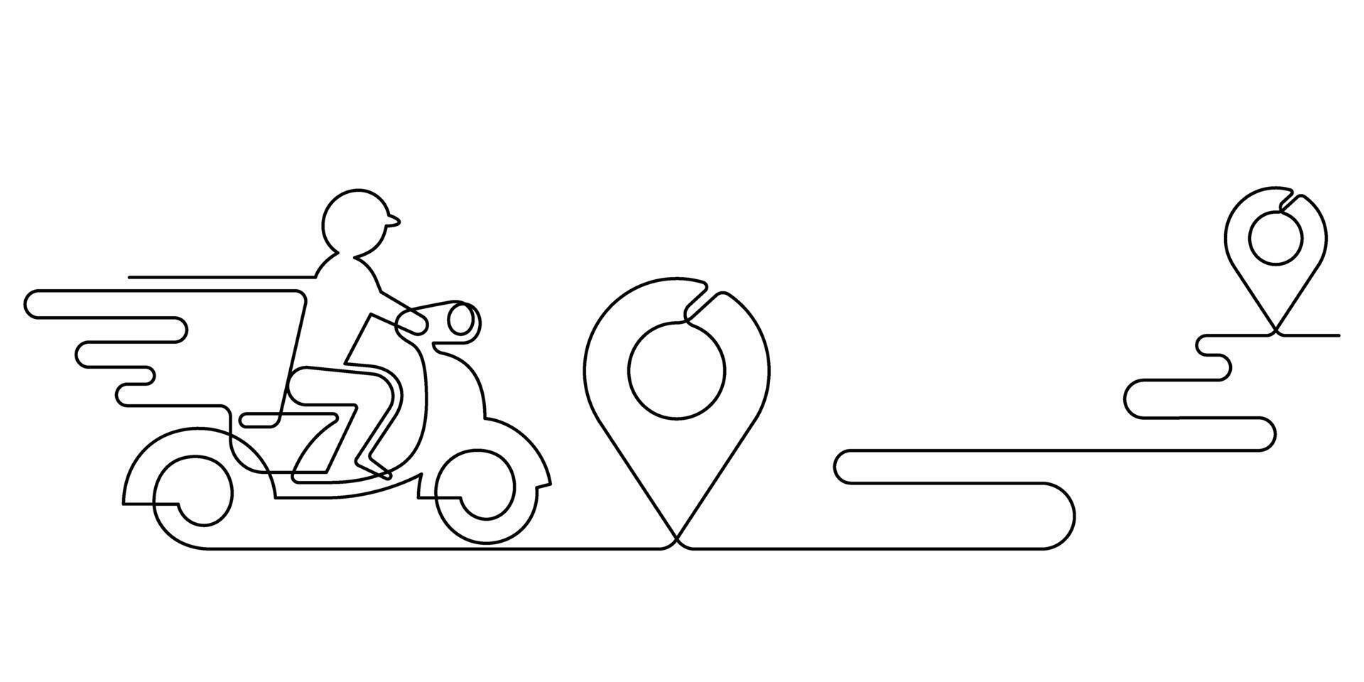 courier messenger with map pin icon continuous line drawing vector