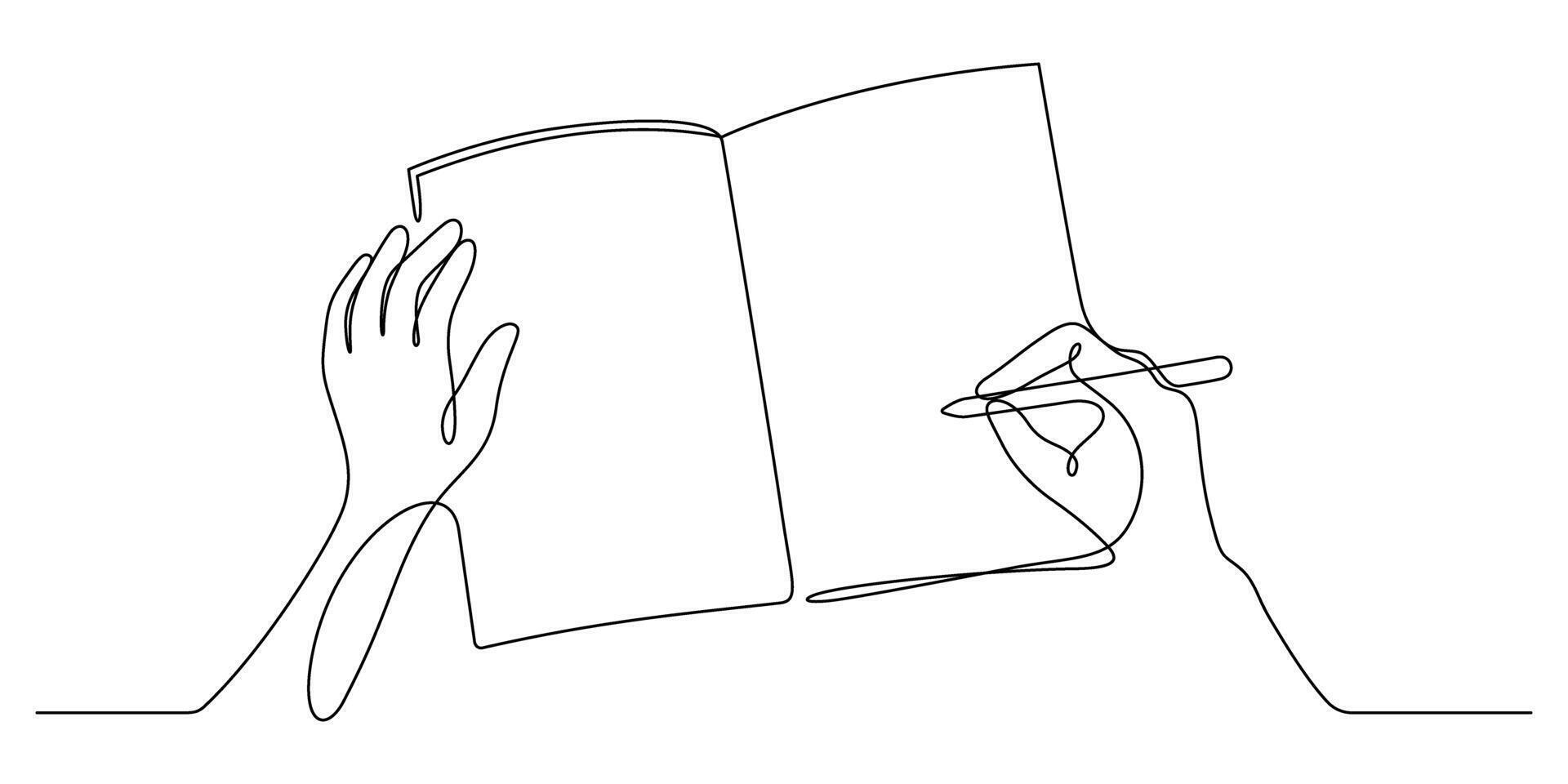 writing on blank notebook top view one line drawing continuous vector