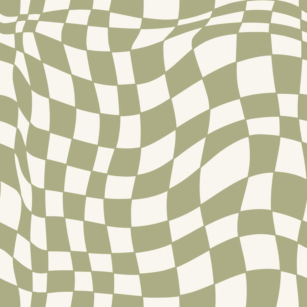 Groovy hippie 70s seamless pattern. Checkerboard, chessboard, mesh, waves pattern. Illustration in retro trippy 60s, 70s style. Y2k aesthetic. vector