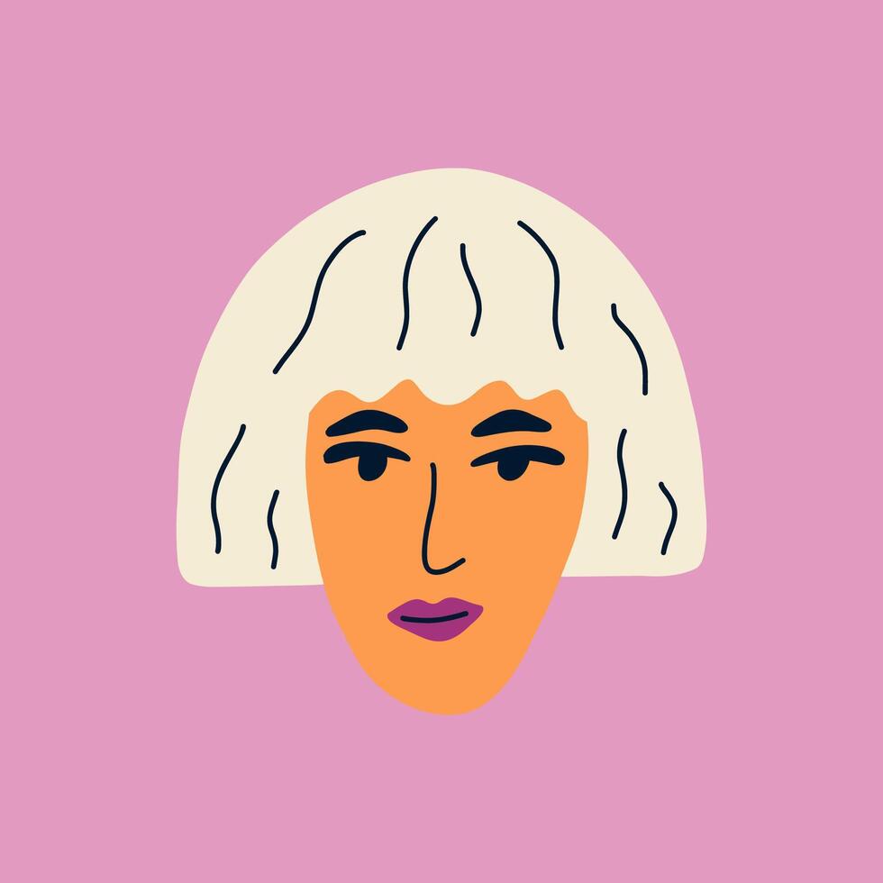 Portrait of a beautiful blondes woman with bob haircut. Avatar of white female character isolated on background. Flat cartoon illustration. Avatar for social network. vector