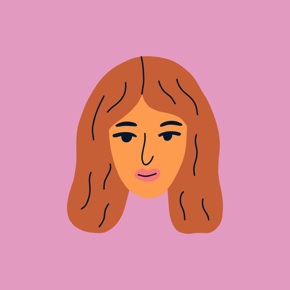 Portrait of beautiful brunette woman. Avatar of European female character isolated on white background. Flat cartoon illustration. Avatar for social network. vector
