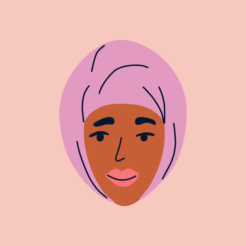 Arab woman in hijab. Avatar of a girl for a social network. Portrait of Arab female character isolated on background. Women s rights postcard concept. illustration vector