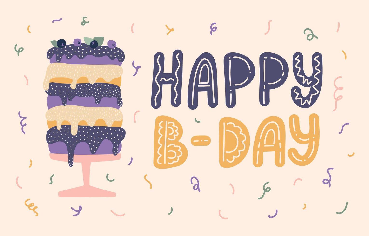 Happy Birthday cake in cartoon style Greeting card vector
