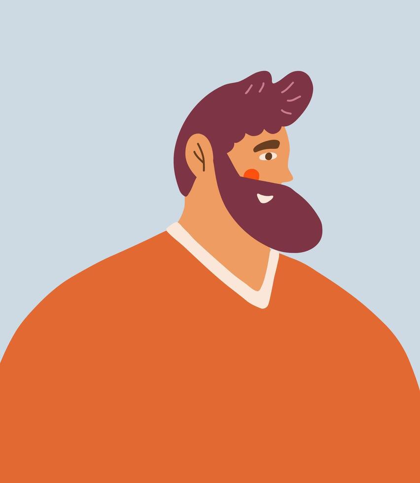 Portrait of a bearded happy man in trendy outfits. vector