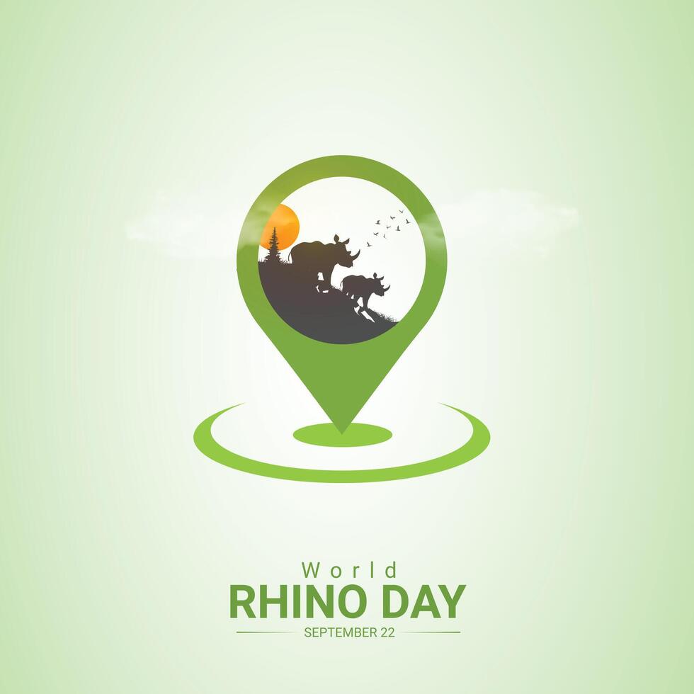 world rhino day creative ads design. save, jungle and rhino silhouette isolated on Template for background. rhino day Poster, , 3d, illustration, Sep 22. Important day, Holiday concept. vector