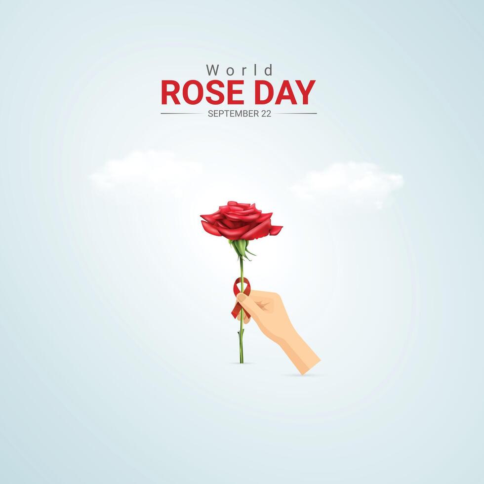 World Rose Day creative ads design. Rose, ribbon and Rose symbol isolated on Template for background. Rose Poster, , 3d, illustration, Sep 22. Important day, Holiday concept. vector