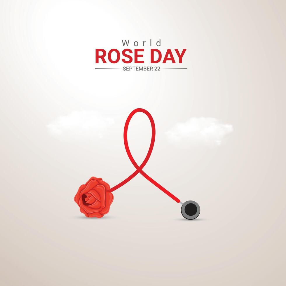 World Rose Day creative ads design. Rose, ribbon and Rose symbol isolated on Template for background. Rose Poster, , 3d, illustration, Sep 22. Important day, Holiday concept. vector