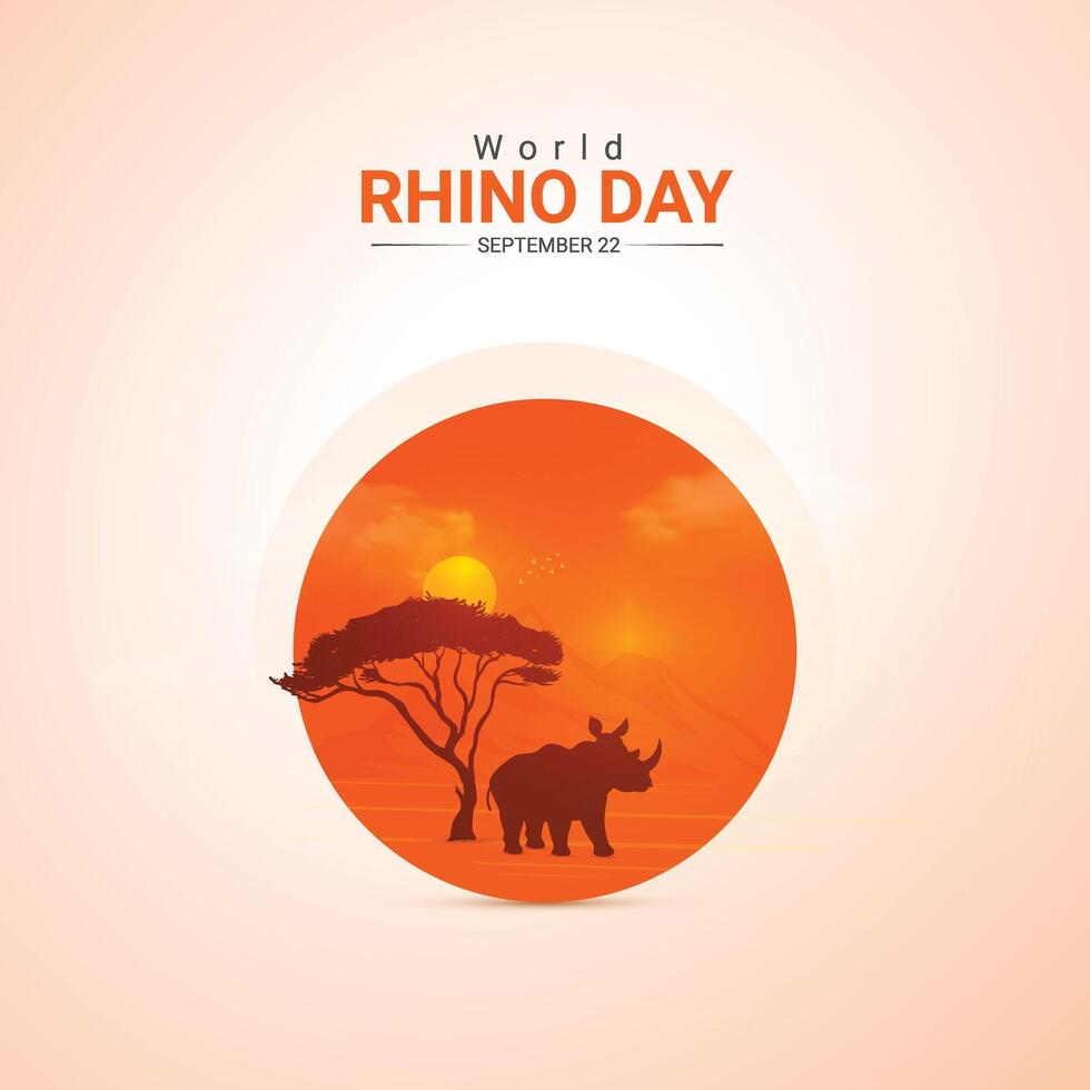 world rhino day creative ads design. save, jungle and rhino silhouette isolated on Template for background. rhino day Poster, , 3d, illustration, Sep 22. Important day, Holiday concept. vector