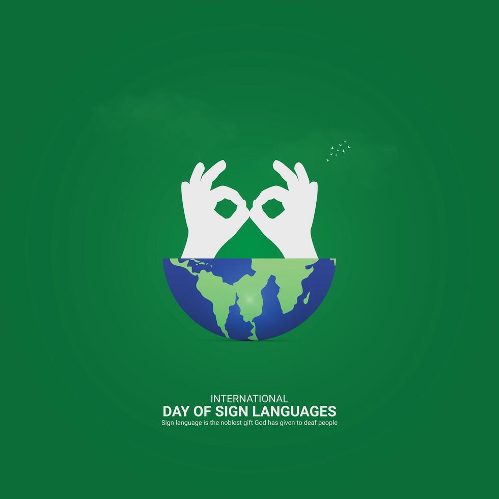 International Day of Sign Languages creative. finger and world map isolated on Poster for background. Sign Languages poster ads, , 3d, illustration, Sep 23. Important day, Holiday concept. vector